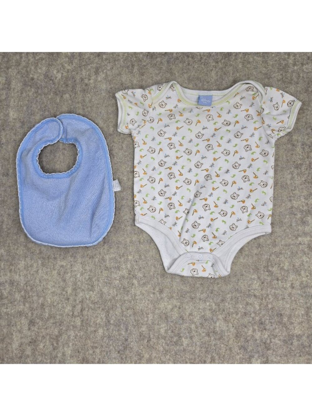 Disney Baby Unisex Bodysuit & Bib Set Blue/White Bear Print Cotton 0–6 Months